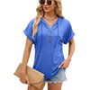 Ladies Summer Hooded Button Loose Short Sleeve T-Shirt Blouse, Size: S(Blue)