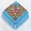 Peacock Blue Ethnic Style Retro Tassel Square Scarf Flower Pattern Headscarf Scarf, Size:90 x 90cm