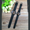 Couple Back View Pattern Leather Strap Quartz Watch(Black for Woman)