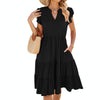 Butterfly Sleeve Layered Hem Dress V-Neck Loose Waist-Cinching Patchwork Dress, Size: XXL(Black)