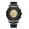 BINBOND S034 30M Waterproof Quartz Watch Skull Skeleton Luminous Watch(Black Steel Black Gold Nail)