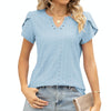 Women V-Neck Button Hollow Loose Short Sleeve T-Shirt Blouse, Size: XL(Sky Blue)