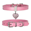 Red PU Leather Heart Pendant Dog Collar, Small (13-30cm)