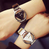 Snake Belt Women Watch Double-Sided Hollow Perspective Triangle Quartz Watch(Black)