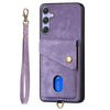 For Samsung Galaxy S25 5G Retro Card Wallet Fold Leather Phone Case with Strap(Purple)