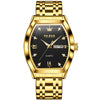 OLEVS 5528 Men Business Dual Calendar Wine Barrel Waterproof Quartz Watch(Black + Gold)