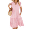 Butterfly Sleeve Layered Hem Dress V-Neck Loose Waist-Cinching Patchwork Dress, Size: M(Pink)