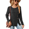 Autumn And Winter Round Neck Button Split Loose Long-Sleeved T-Shirt Top, Size: XXL(Black)