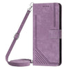 For Samsung Galaxy A56 5G Skin Feel Stripe Pattern Leather Phone Case with Long Lanyard(Purple)