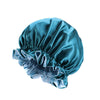 TJM-443A Double-Layer Satin Big Lace Night Hat Round Hat Chemotherapy Hat, Size: One Size Adjustable(Peacock Blue)