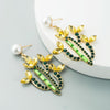 Cactus Alloy Retro Earrings With Colored Rhinestones(Coffee)