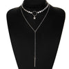 Simple Sexy Handmade Sequins Star Tassels Circle Clavicle Chain Long Pendant Double-layer Chain(Silver)