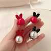 Mini Pearl Hair Clip Side Princess Hair Clip Cute Rabbit Ears Small Grip(Black Red)