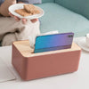 Grooved Drawer Box Home Living Room Tissue Box with Log Cover, Phone Holder Function(Dark Flesh Pink)