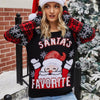 Christmas Women Pullover Sweater Santa Claus Embroidery Crew Neck Knit Sweater, Size: M(Black)