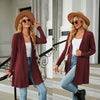 Autumn And Winter Women Button Long Sleeve Loose Cardigan Jacket, Size: M(Burgundy)