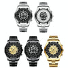 BINBOND S034 30M Waterproof Quartz Watch Skull Skeleton Luminous Watch(Black Steel Black White Nail)