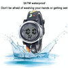 JNEW A380-86294 Children Waterproof Time Cognitive Cartoon Universe Colorful Backlight LED Electronic Watch( Black)