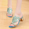 Fashion Thick Heel Rhinestone Fish Mouth Slippers, Size:36(Sky Blue)