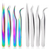 Nail Art Eyelash Tweezers Stainless Steel Colorful High Precision Grafting Eyelash Curler, Specification: 3 PCS Mirror Light Peacock Clip