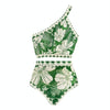 Retro Split Sexy One-Shoulder Swimsuit Chiffon Beach Skirt Swimsuit, Size: S(Green Suit)