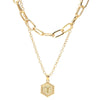 26 Alphabet Double Layer Necklace Hexagonal Letter Pendant Layered Collarbone Chain, Style: T