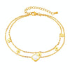 OPK GZ191 Skeleton Flower Double Chain Stainless Steel Anklets(Gold)