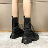 Women Martin Boots Round Toe Sock Boots, Size: 38(Black With Velvet)