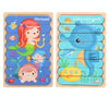 QBT01 Children Double-Sided Wooden Puzzle Bar Puzzle Toy(Mermaid + Seahorse)
