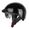 SOMAN Motorcycle Half Helmet Adjustable Helmet With Inner Mirror, Size: M(Bright Black)