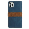 For iPhone 11 Pro Max Grid Stitching Leather Phone Case with Lanyard(Blue)