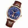 FNGEEN 5606 Men Luminous Casual Quartz Watch(Brown Leather Rose Shell Blue Surface)