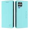For Samsung Galaxy M33 5G Global RC01 Dual-Folded Magnetic Suction RFID Leather Phone Case(Mint Green)