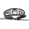 12 Constellation Black Braided Leather Glass Dome Punk Men Bracelet(Pisces)