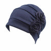 Flower Wrinkled Pull-over Confinement Chemotherapy Cap, Size:One  Size(Navy Blue)