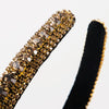 Multi-layer Glass Rhinestones Headband Full Rhinestones Gold Velvet Hairband(Green)