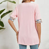 Spring Summer Printed Fake Two-Piece Square Neck Mid-Sleeve Top T-Shirt, Size: XL(Pink)