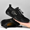 Spring And Summer Men Casual Breathable Peas Shoes Leather Pigskin Lazy Sneakers, Size: 42(Black)