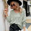 V-neck Sweater Women Autumn and Winter Loose Knitted Bottoming Shirt, Size: S(Green)
