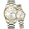 1pair OLEVS 5563 Couple Luminous Waterproof Quartz Watch(White + Gold)