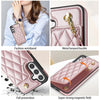 For Samsung Galaxy S23 FE 5G Rhombic Dual Buckle Card Slots Phone Case with Lanyard(Rose Gold)