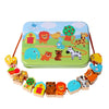 Wooden Toys Baby DIY Toy Cartoon Fruit Animal Stringing Threading Wooden Beads Toy(Transportation)