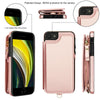 For iPhone SE 2022 / 2020 / 8 Double Flap Zipper RFID Leather Phone Case with Short Lanyard(Rose Gold)