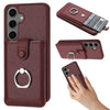 For Samsung Galaxy S25+ 5G Litchi Texture Drawing Card Bag Ring Holder Phone Case(Wine Red)