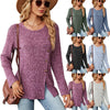 Autumn And Winter Round Neck Button Split Loose Long-Sleeved T-Shirt Top, Size: M(Purple Red)