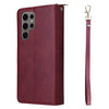 For Samsung Galaxy S25 Ultra 5G 9-Card Slots Zipper Wallet Bag Leather Phone Case(Wine Red)