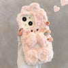 For iPhone 15 Plus Hairpin Rabbit Plush Silicone Phone Case(Pink)