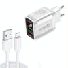 F002C QC3.0 USB + USB 2.0 LED Digital Display Fast Charger with USB to 8 Pin Data Cable, EU Plug(White)