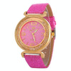 FULAIDA Women Rhinestone Gold Powder PU Leather Strap Quartz Watch(Rose Red)