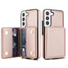 For Samsung Galaxy S21 FE 5G Crossbody Dual-buckle Wallet RFID Back Leather Phone Case(Rose Gold)